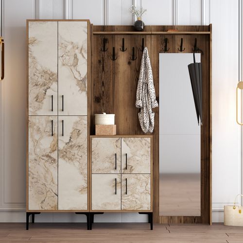 Woody Fashion Ormar za predsoblje, Berlin ABC - Walnut, White Marble slika 1