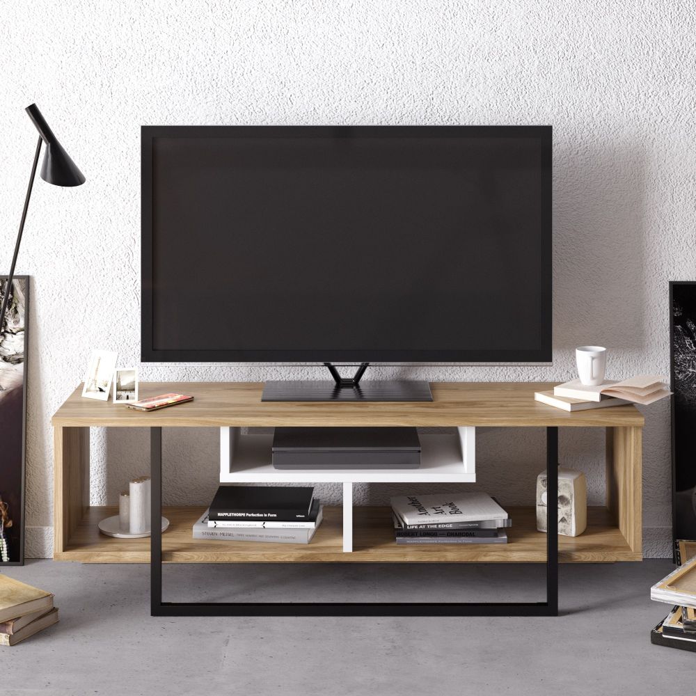 Asal (120) - TV Stalak od Hrasta, Bijeli i Crni slika 2