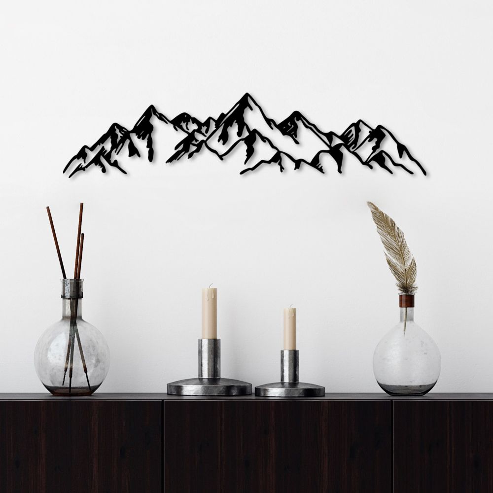 Decorative metal wall accessory Mountain View - 1, colour: black slika 1