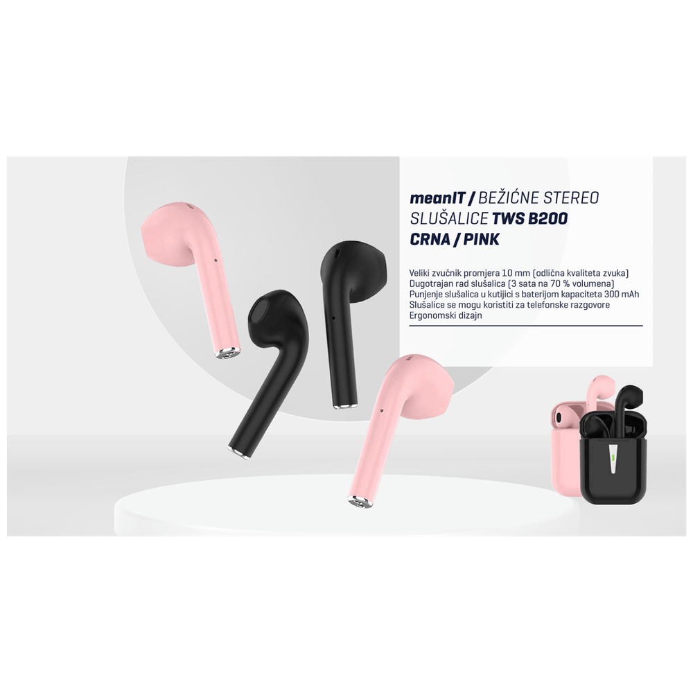 MeanIT Slušalica bežična sa mikrofonom, Bluetooth - TWS B200 Pink slika 4