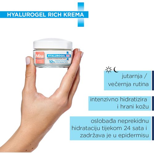Mixa Hyalurogel Rich njega za intenzivnu hidrataciju osjetljive i suhe kože 50 ml slika 2