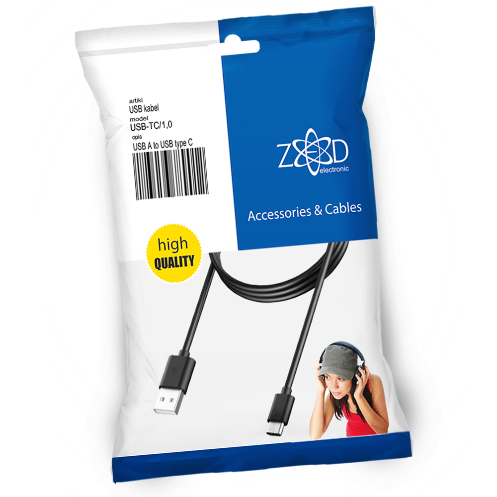 ZED electronic USB A na USB type C, dužina 1.0 metar - USB-TC/1,0 slika 1