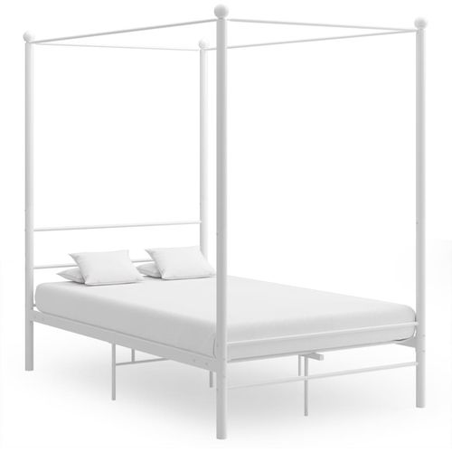 Okvir za krevet s nadstrešnicom bijeli metalni 140 x 200 cm slika 1