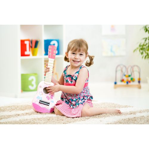 EcoToys dječja drvena gitara sa 6 žica roza slika 7