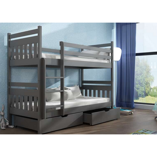 Drveni dečiji krevet na sprat Adas sa fiokom - grafit - 190x90 cm slika 1