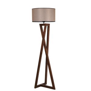 Opviq Podna lampa MAČKA smeđe, drvo- platno, promjer 45 cm, visina 166 cm, E27 60 w, Maçka Ceviz Ahşap Lambader Silindir Koyu Hasır Abajurlu