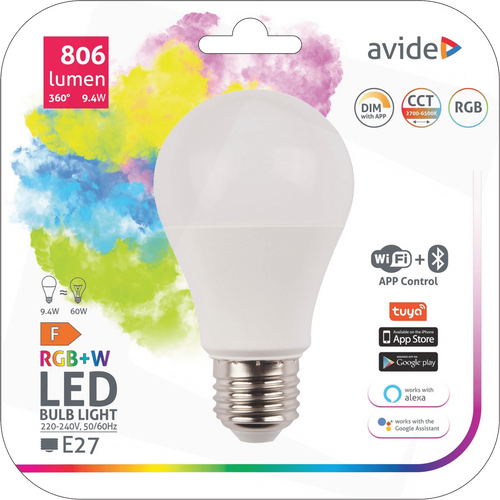 Avide Pametna sijalica, LED 9.4W, E27, RGB+W, WiFi, Bluetooth - Smart LED Globe A60 9.4W WiFi slika 1