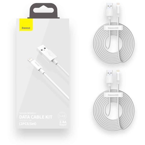 Baseus Simple Wisdom Data Cable Kit USB to Lightning 2.4A (2kom/Set）1.5m bijeli slika 2
