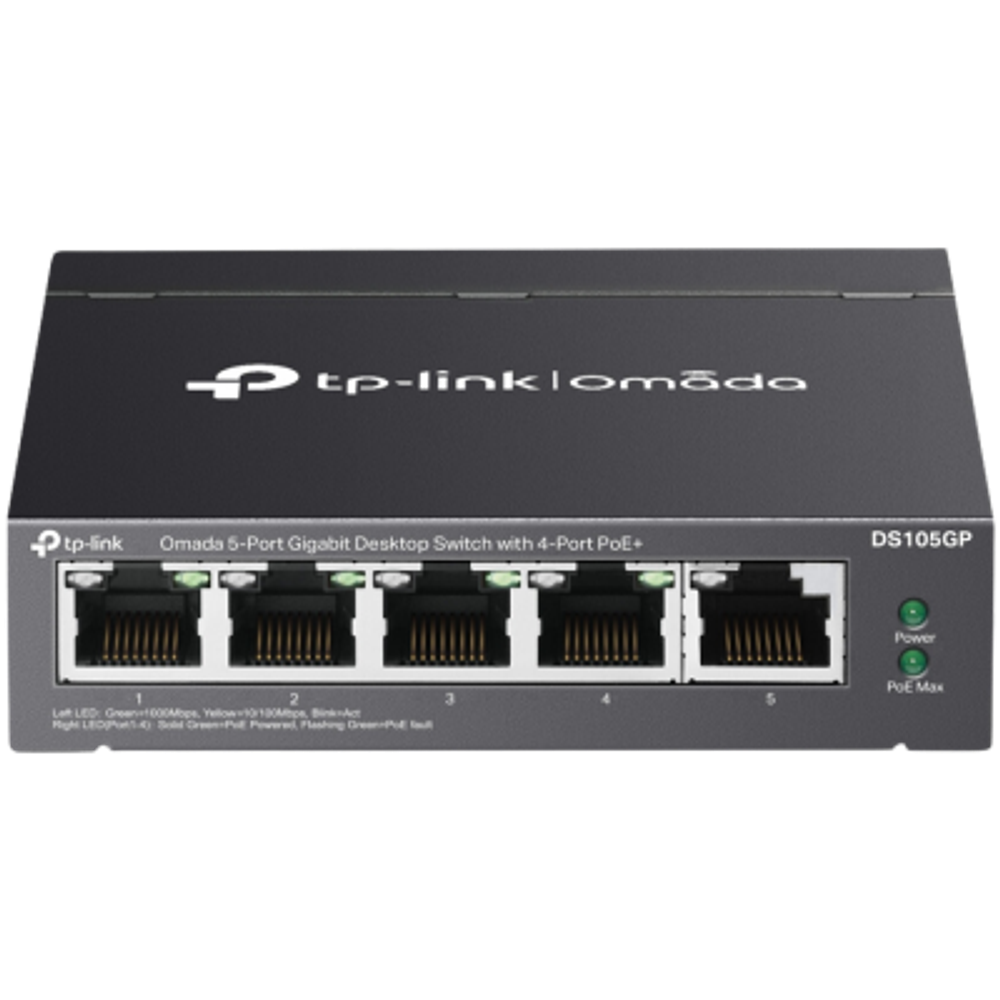 Omada 5-Port Gigabit Desktop Switch with 4-Port PoE+ PORT: 4× Gigabit PoE+ Ports, 1× Gigabit Non-PoE Port SPEC: 802.3af/at, 65 W PoE Power, Desktop Steel Case FEATURE: Plug and Play slika 1