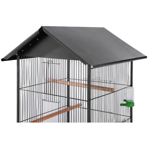 Kavez za ptice s čeličnim krovom crni 66x66x155 cm slika 16