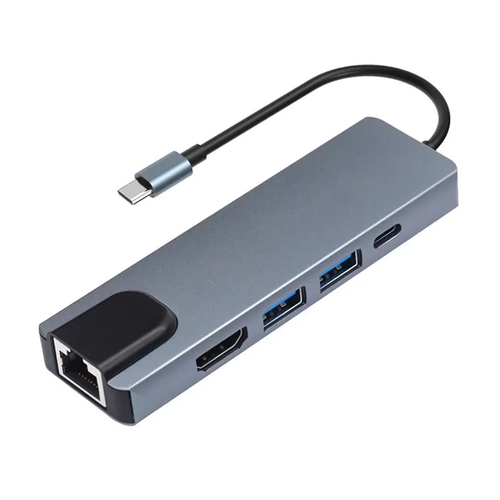 Adapter Type C na LAN Gb, Type C, 2xUSB 3.0 i HDMI 5u1 20cm kabl slika 1