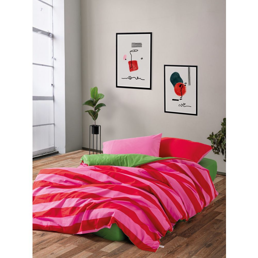 Ranforce double quilt cover set Cherie, colours: green, pink, fuchsia slika 1