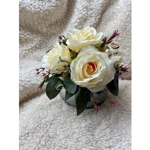 7seas365 ukrasni dekor - Bijele ruže srebrno roza zdjela