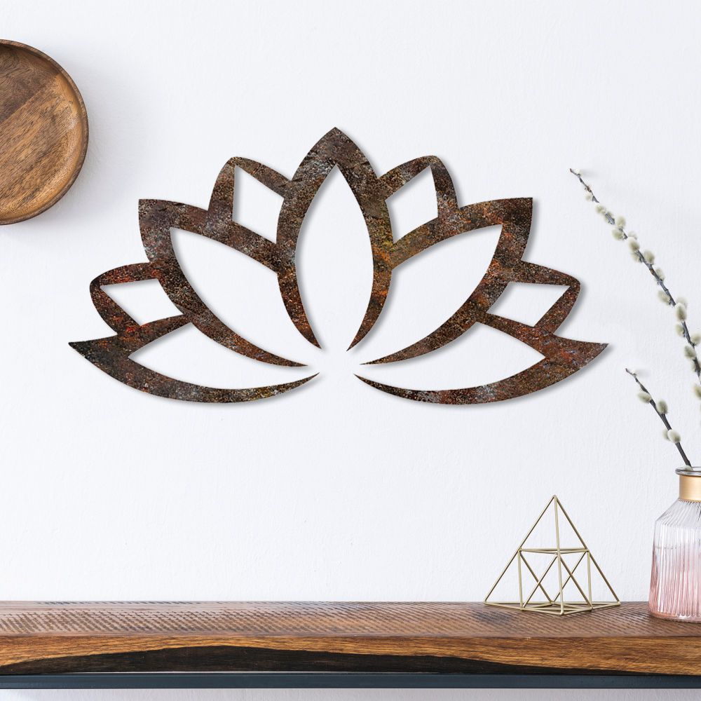 Decorative metal wall accessory Rusty Lotus, colour: antiquation slika 1