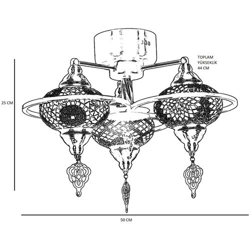 Yeni Macellan Mozaik Camlı 3 Lü - 7788-3 Multicolor Chandelier slika 3