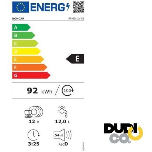 Končar PP 60.ILYN5 Samostojeća mašina za pranje sudova, 12 kompleta, Širina 60 cm, Dubina 60 cm, Inox slika 2