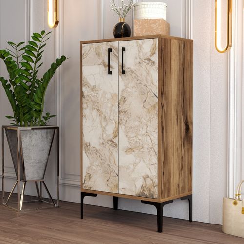 Woody Fashion Ormar za cipele, Prag - Walnut, White Marble slika 1