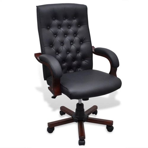 Chesterfield uredska stolica od umjetne kože, crna slika 1