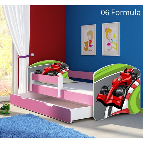 Dječji krevet ACMA s motivom, bočna roza + ladica 160x80 cm 06-formula-1 slika 1