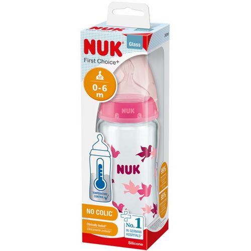 NUK Staklena flašica First Choice+ sa indikatorom temperature 240ml 0-6mj, Roza slika 2