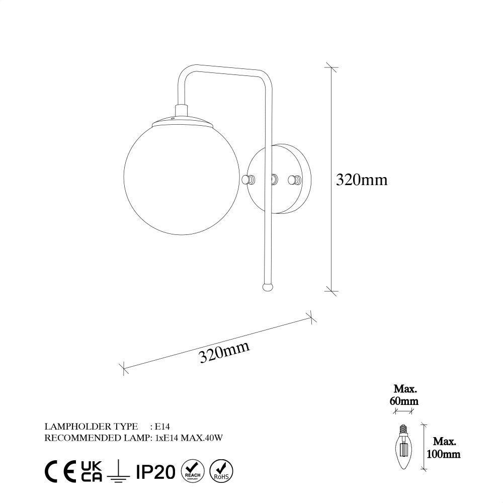 Viran - 10930 Crno-Bijela Zidna Lampa slika 5