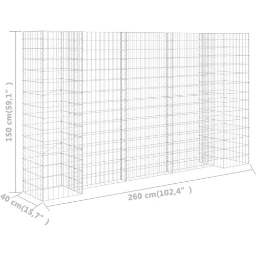 Gabionska sadilica u H-obliku od čelične žice 260 x 40 x 150 cm slika 20