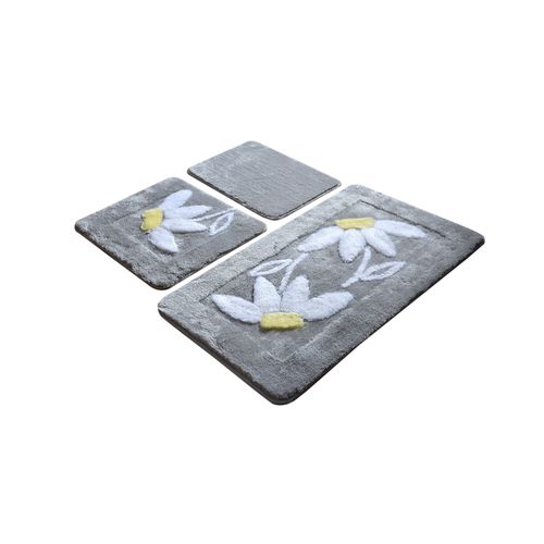 Daisy - Grey Multicolor Acrylic Bathmat Set (3 Pieces) slika 2