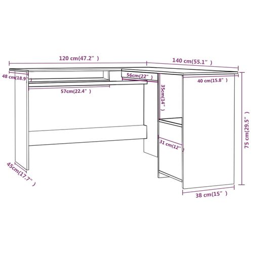 Kutni radni stol visoki sjaj crni 120 x 140 x 75 cm od iverice slika 34