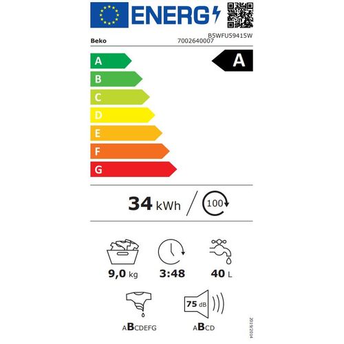 Beko B5WFU 59415 W Veš mašina, 9 kg, 1400 rpm, ProSmart™ Inverter, Dubina 58 cm slika 8