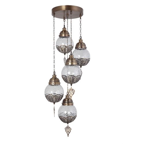 Neptün 5Li Sarkıt Tepsili Eskitme Catlak Camlı Gold Chandelier slika 5