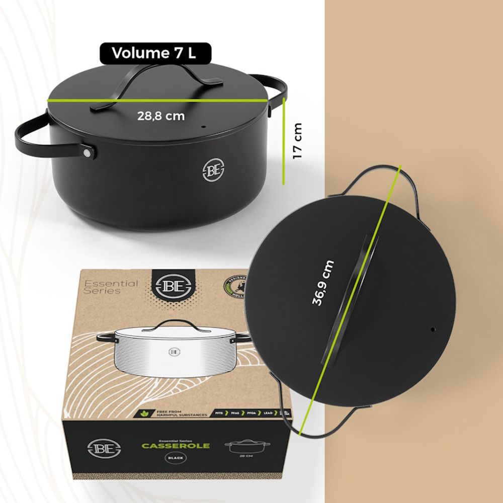 BE Living Posuda za kuhanje s poklopcem Essential Black 28 cm slika 10