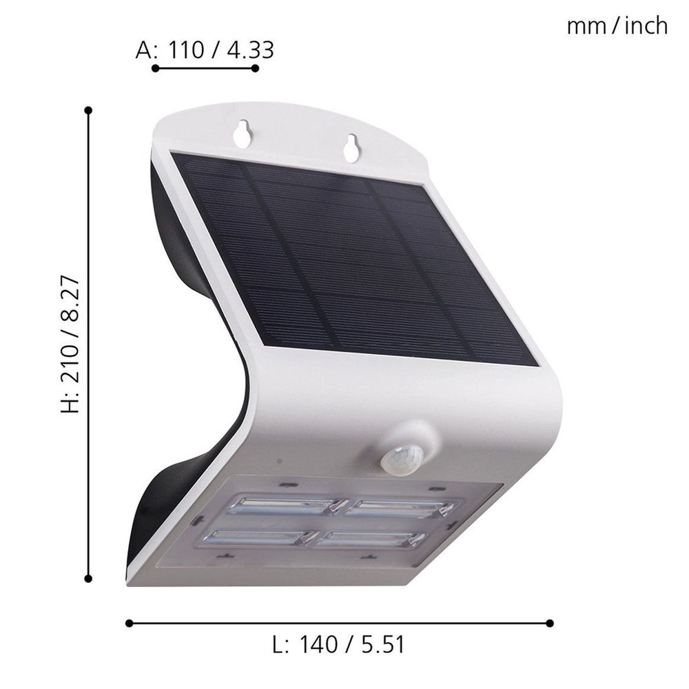 Eglo Lamozzo vanjska zidna/1, led solarna, na baterije, 3,2w, 440lm, ip44, senzor, plastika/bijela  slika 5