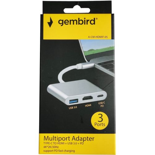 A-CM-HDMIF-05 ** Gembird TYPE-C TO HDMI + USB3.0 + PD ALUMINIUM (alt.A-CM-HDMIF-02-SG 735) slika 6