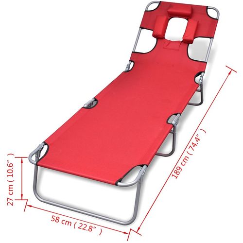 Sklopiva vrtna ležaljka s jastukom za glavu čelik crvena slika 34