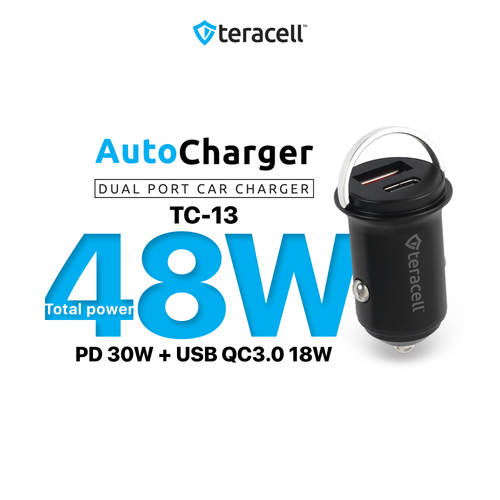 Auto punjac Teracell Evolution TC-13 PD 30W + USB QC3.0 18W, 48W (total) sa PD Type C kablom crni slika 1