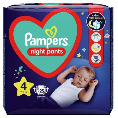 Pampers Night pants
Veličina 4 - 25 komada
Veličina 5 - 22 komada
Veličina 6 - 19 komada