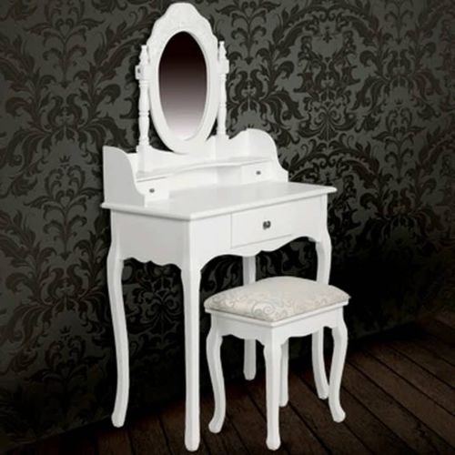 Toaletni stolić s ogledalom i stolcem bijeli slika 45