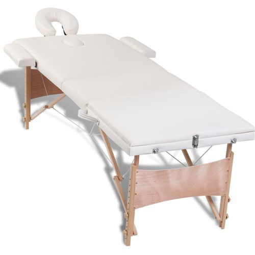Sklopivi stol za masažu s drvenim okvirom trodijelni krem bijeli slika 42
