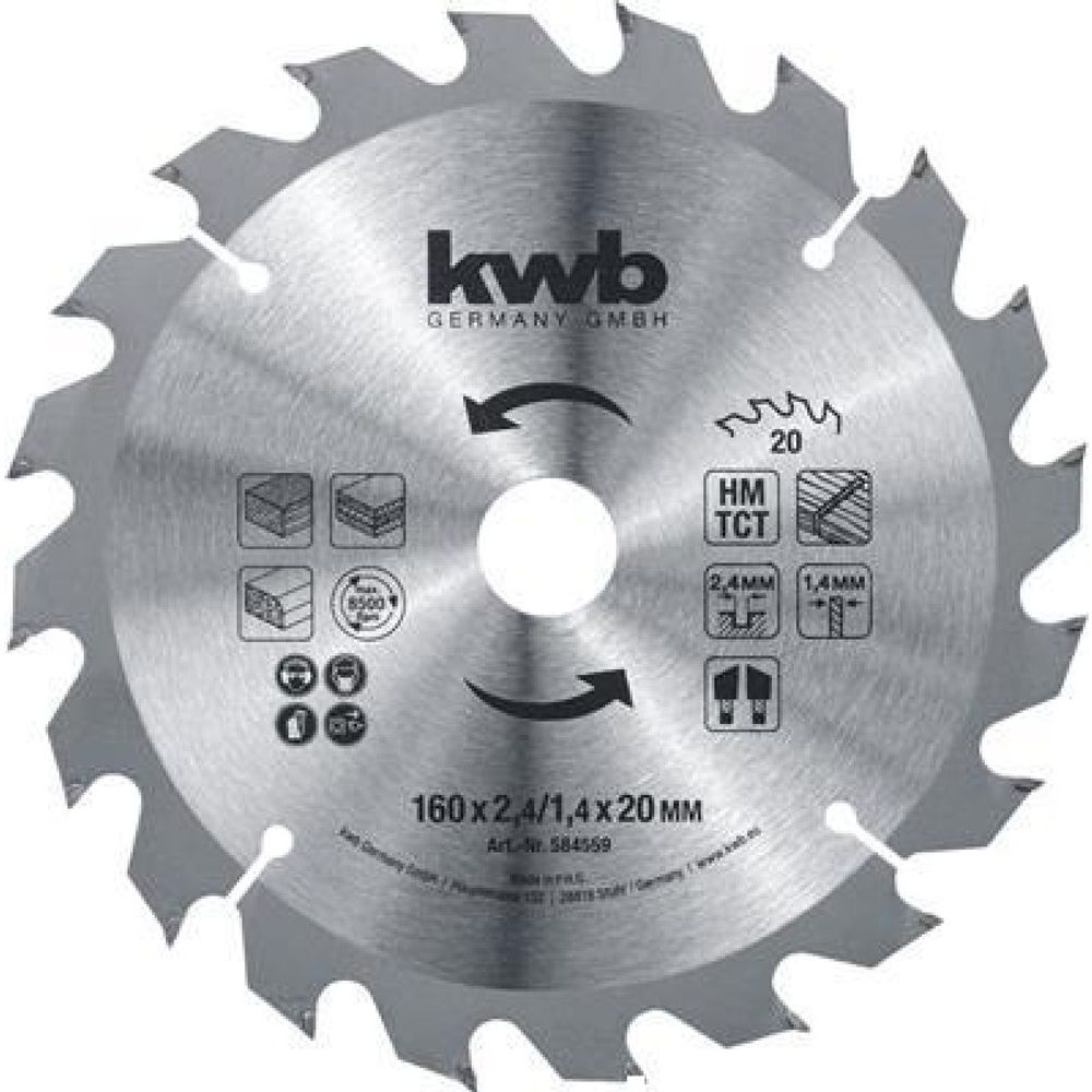 KWB list za cirkular 160x20 mm, drvo slika 1