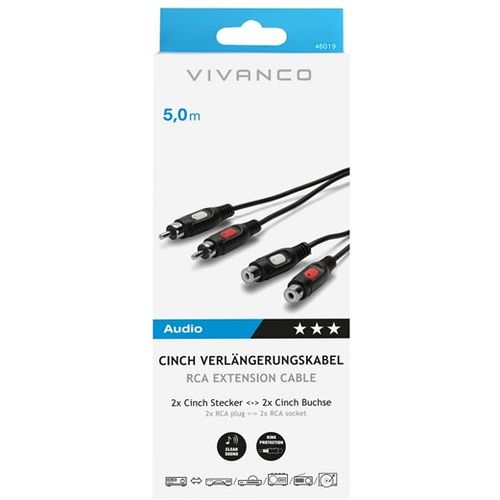 Kabel VIVANCO 46019, RCA M x2 na RCA Ž x2, produžni, 5m slika 1