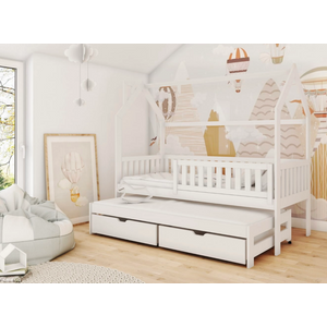 Drveni dječji krevet Monkey s dodatnim krevetom i ladicom - bijeli - 190/200*90 cm