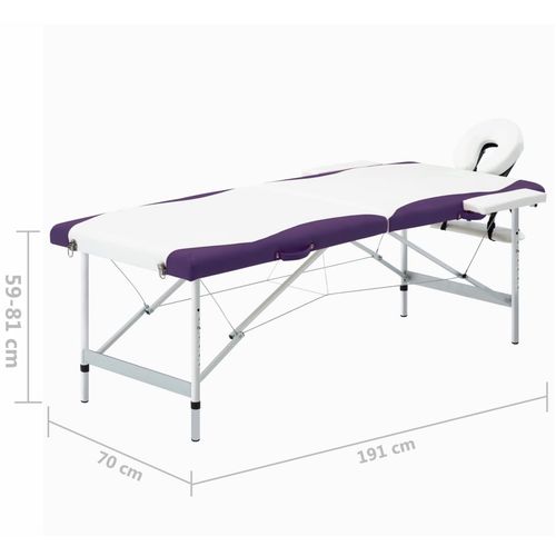 Sklopivi masažni stol s 2 zone aluminijski bijelo-ljubičasti slika 9