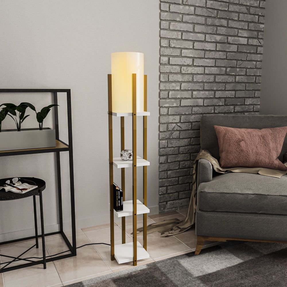 Stojeća Lampa sa Policama - 8119 Zlatna Bijela slika 2