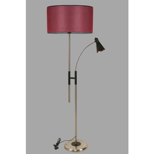 Forza Mat Krom Lambader Silindir Hasır Bordo Abajurlu Claret Red Floor Lamp slika 3