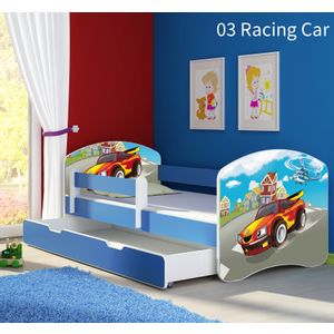 Dječji krevet ACMA s motivom, bočna plava + ladica 140x70 cm 03-racing-car