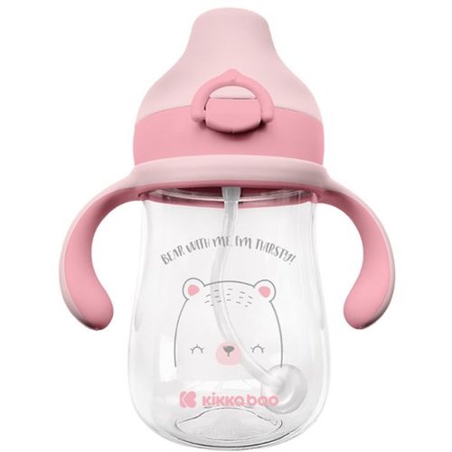 Kikka Boo Tritan flašica sa slamkom Bear 300ml, Pink slika 1