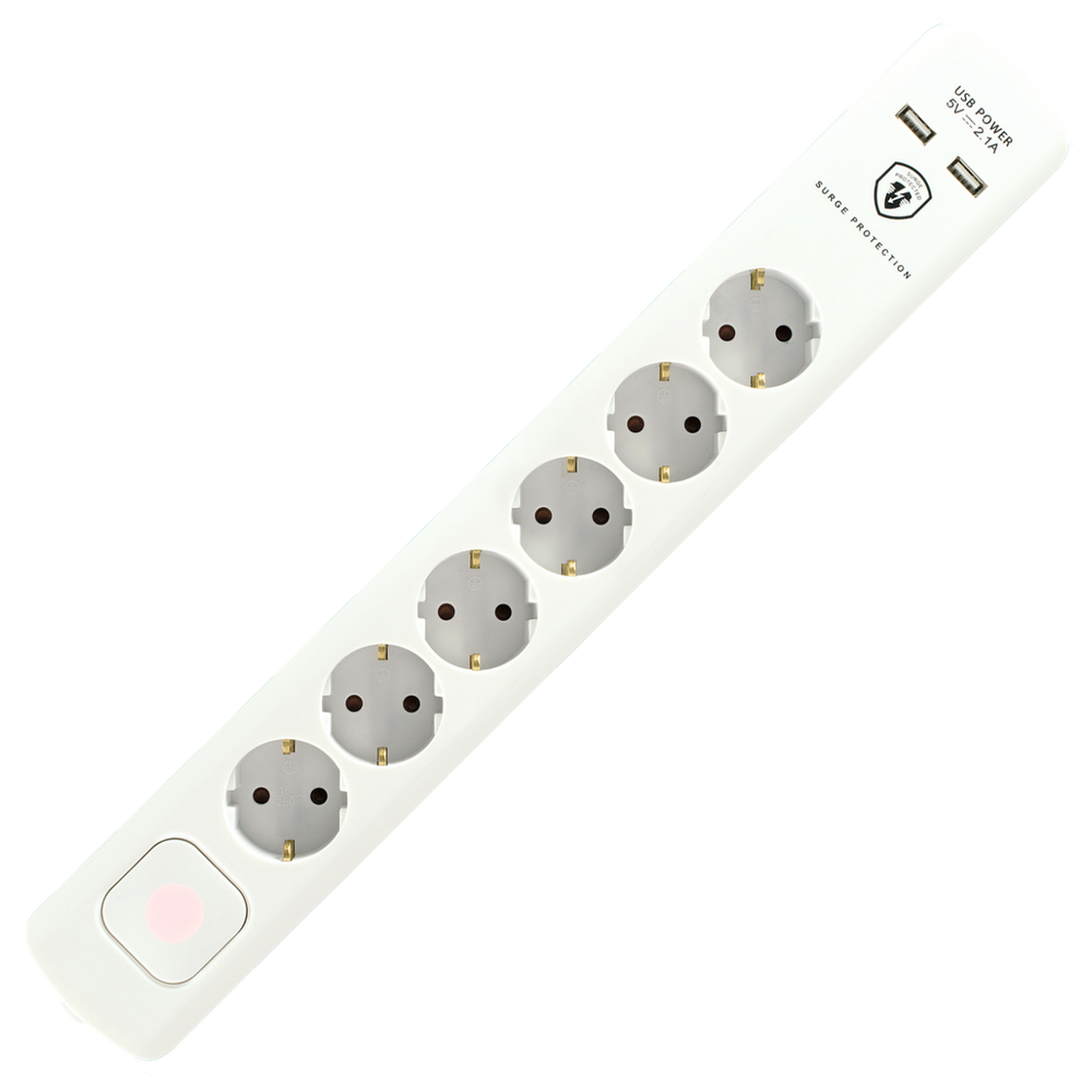 home Produžni kabl sa zaštitom, 6 utičnica, 1.5mm², 1,4 met, USB - NVT 06K USB/WH slika 1