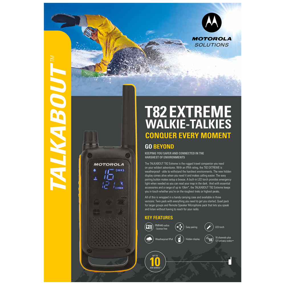 Motorola Walkie Talkie, domet 10 km, 16 kanala, vodootporno - TLKR T82 Extreme slika 6