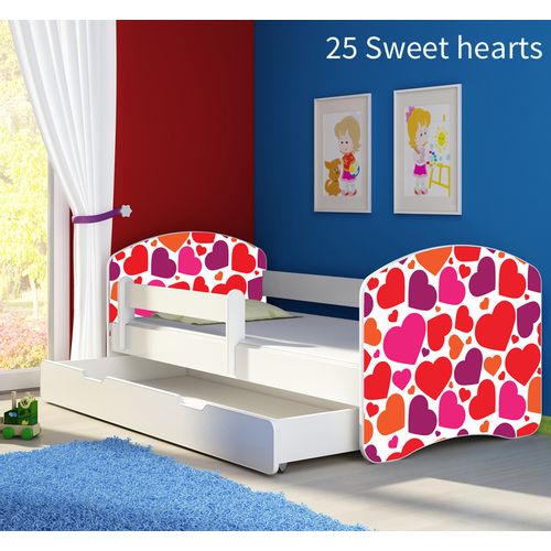 Dječji krevet ACMA s motivom, bočna bijela + ladica 140x70 cm 25-sweet-hearts slika 1