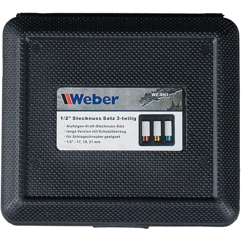 WEBER set nasadnih ključeva sa zaštitom za aluminijske kotače 17, 19 i 21 mm, u PVC kovčegu, 1/2" slika 4
